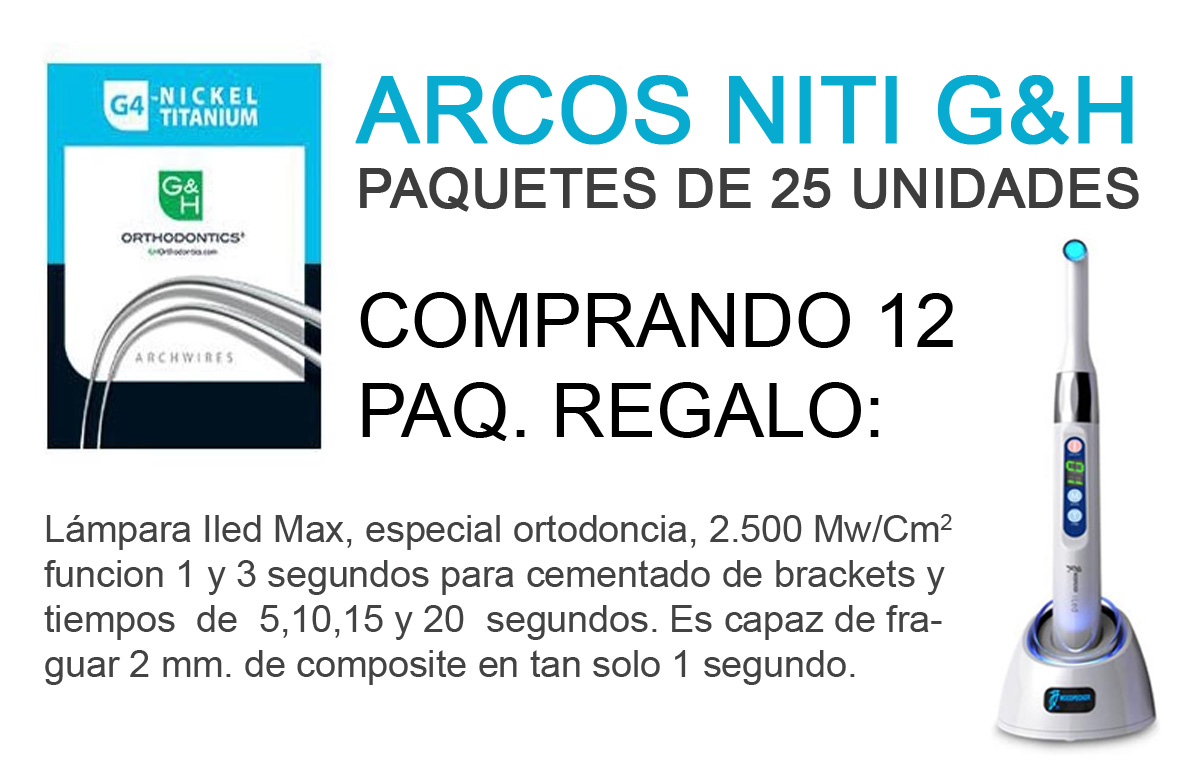 Super oferta en arcos NITI G&H Wire ortodoncia: 4+1 y regalo de lámpara Iled